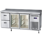 Стол холодильный Abat СХС-60-02 (2 двери-стекло, 2 ящика, борт)